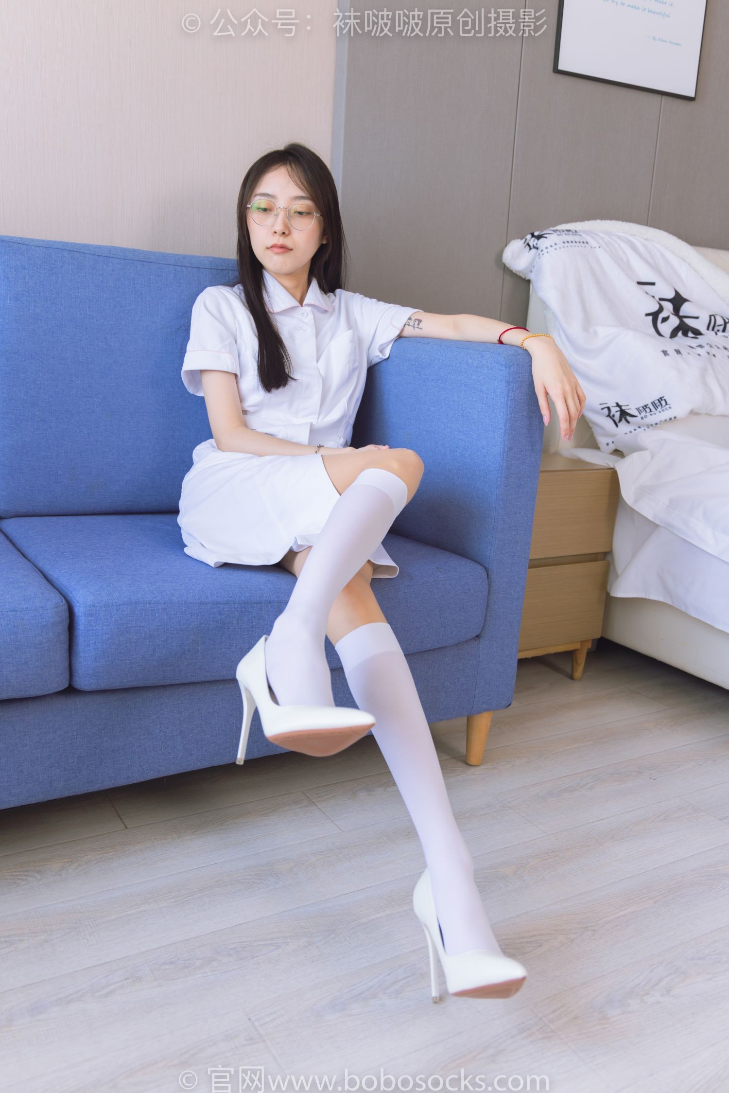 BoBoSocks袜啵啵美少女丝袜美脚写真第No.196期稚予高跟鞋白丝小腿袜肉丝护士装 (13)