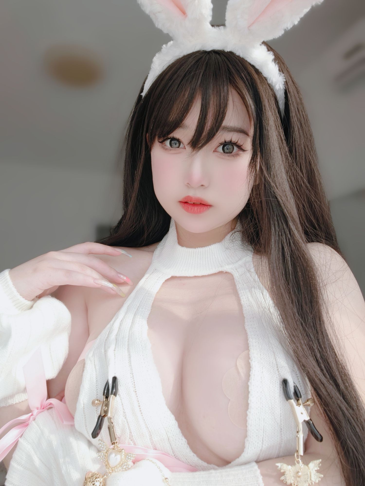 美女动漫博主女主K性感Cosplay写真白丝兔女郎 (12)